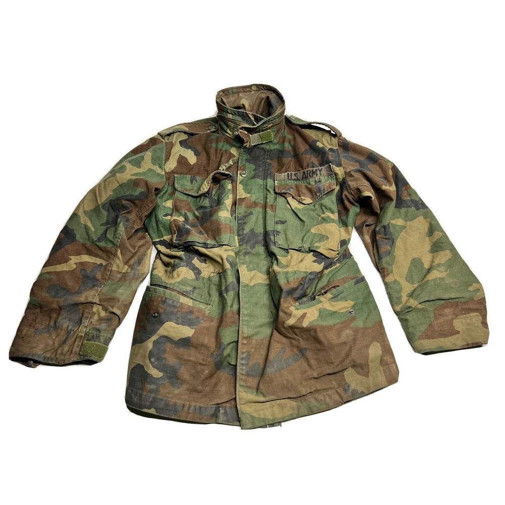 Vintage US Army‎ Woodland Camo Field Jacket Coat Cold Weather Size Small Scovill